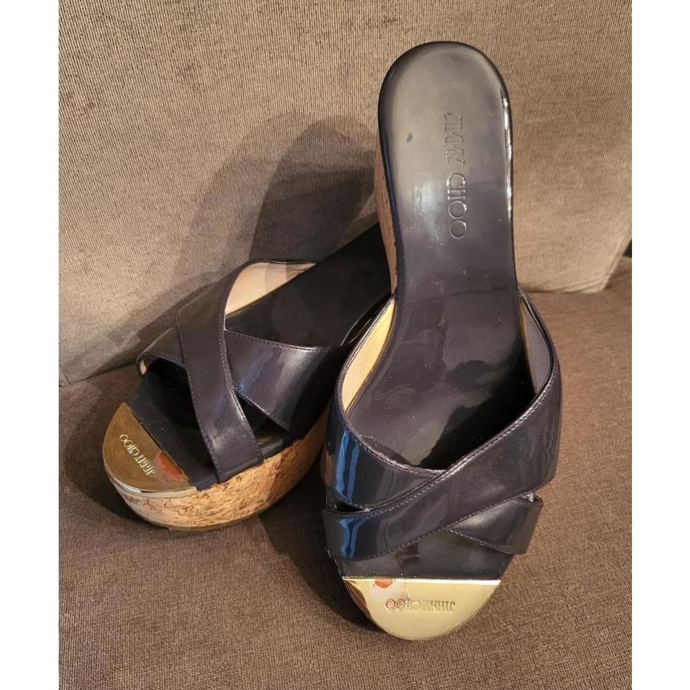 Women's Jimmy Choo Blue Patent Leather Wedge Sandals Size 36